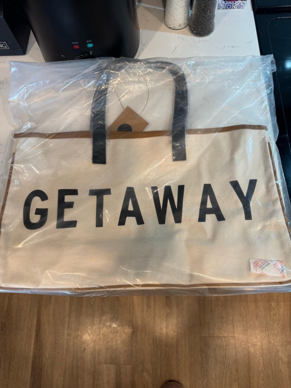 GETAWAY Canvas Tote Bag with Black Handles